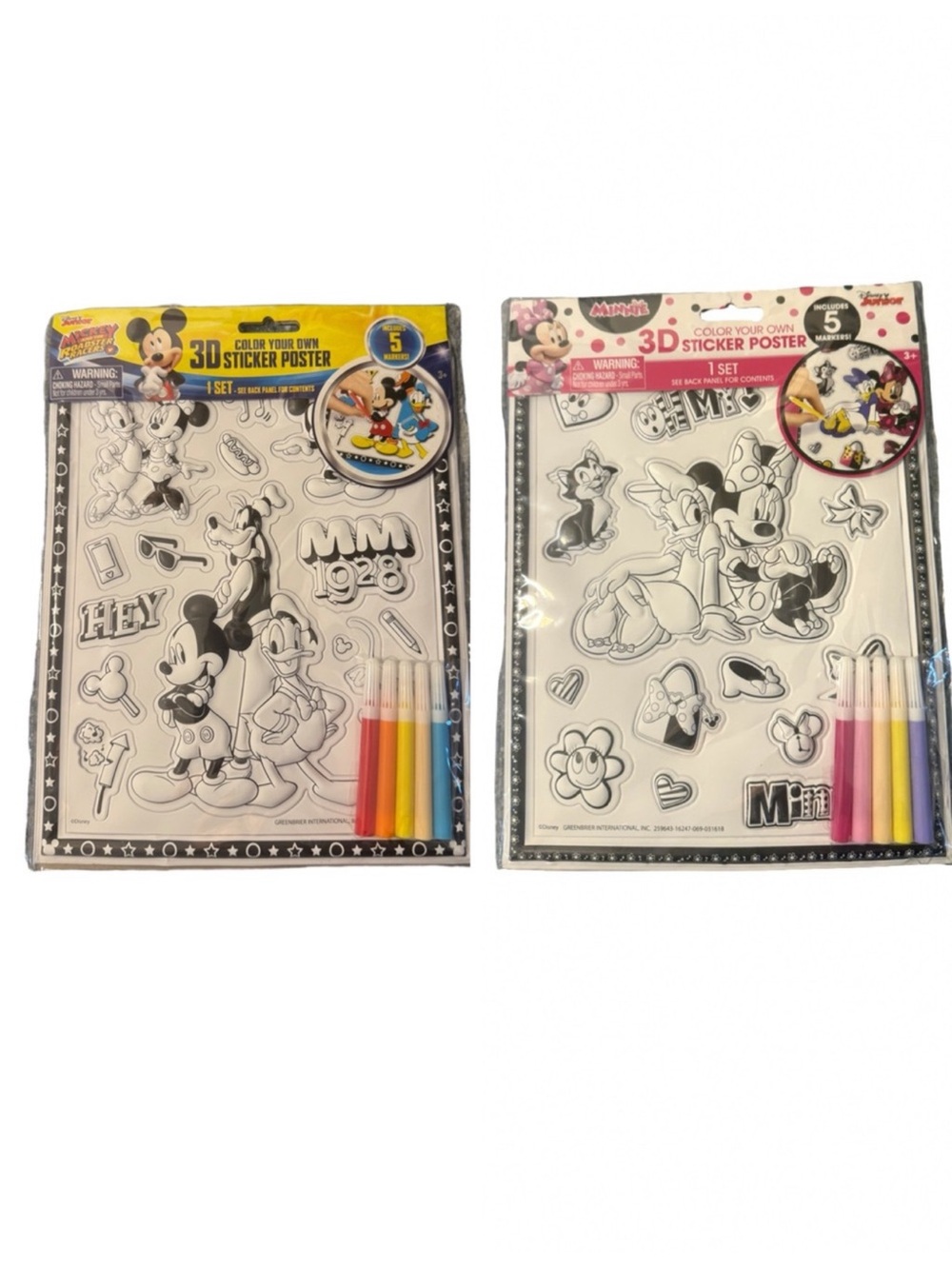 Disney Mickey and Minnie Color Your Own 3D Sticker Poster with Markers Set